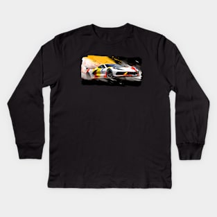 Arctic White C8 Corvette racecar on a race track Supercar Sports car Racing car Kids Long Sleeve T-Shirt